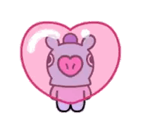 A Purple Pig Is Standing Inside Of A Pink Heart Shaped Bubble . Sticker
