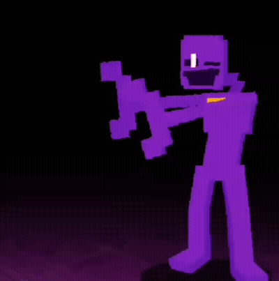 A Purple Pixel Art Character Is Holding A Gun In The Dark . GIF