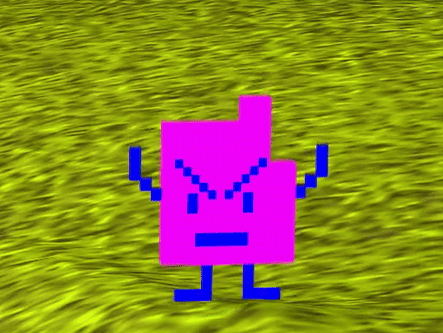 Purple Pixel Character Walking On Grass Field GIF