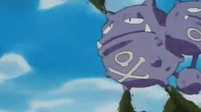 A Purple Pokemon Is Flying Through The Air In A Cartoon . GIF