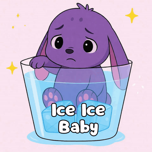 A Purple Rabbit Is In A Glass With Ice Cubes And The Words Ice Ice Baby GIF