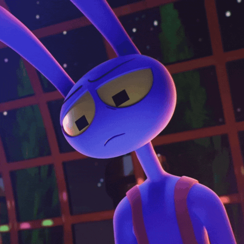 A Purple Rabbit With A Sad Look On His Face GIF