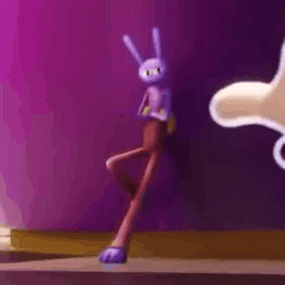 A Purple Rabbit With Long Legs Is Standing On A Purple Background . GIF