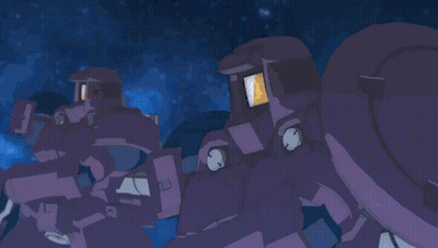 A Purple Robot Is Flying Through The Air In A Spaceship . GIF