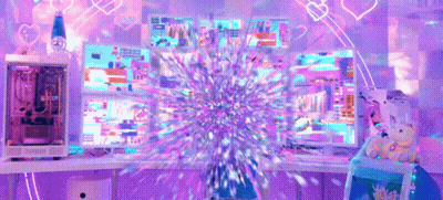 A Purple Room With A Bunch Of Computer Monitors And A Purple Wall . GIF
