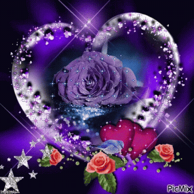 A Purple Rose In A Heart Surrounded By Hearts And Stars GIF