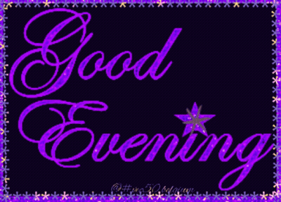 A Purple Sign That Says Good Evening With A Star GIF