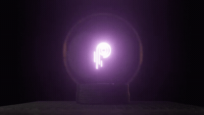 A Purple Snow Globe With A Glowing Letter P Inside Of It GIF