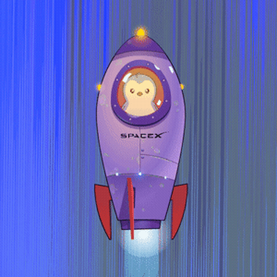 A Purple Spacex Rocket With A Penguin On The Front GIF