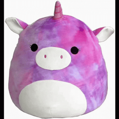 A Purple Unicorn Stuffed Animal With A Pink Horn On A White Background GIF