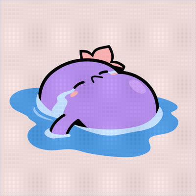 A Purple Whale With A Pink Flower On Its Head Is Laying In The Water GIF