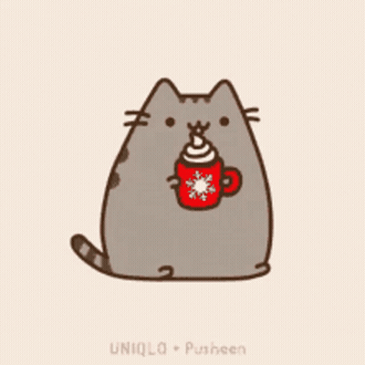 A Pusheen Cat Is Holding A Cup Of Hot Chocolate GIF