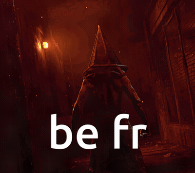 A Pyramid Head With The Word Be Fr Written On It GIF