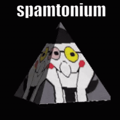 A Pyramid With A Cartoon Character On It And The Word Spamtonium Written On It . GIF