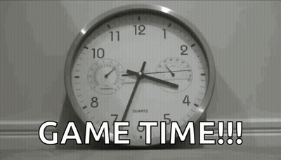 A Quartz Clock With The Words Game Time Written Below It GIF