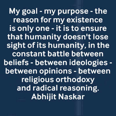 A Quote From Abhijit Naskar Is Displayed On A Blue Background GIF