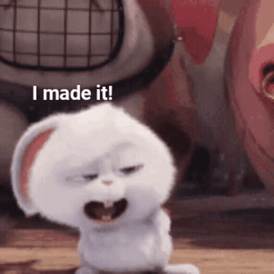 A Rabbit From The Secret Life Of Pets Is Making A Funny Face And Says `` I Made It ! '' GIF