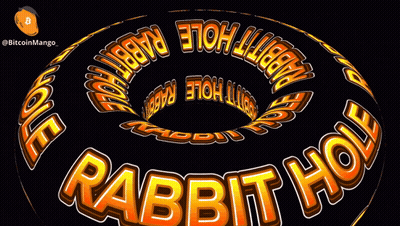 A Rabbit Hole Logo With A Bitcoin Mango Logo Behind It GIF