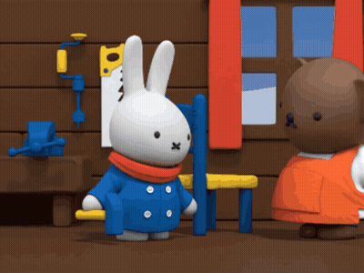 A Rabbit In A Blue Coat Is Standing Next To A Brown Bear GIF