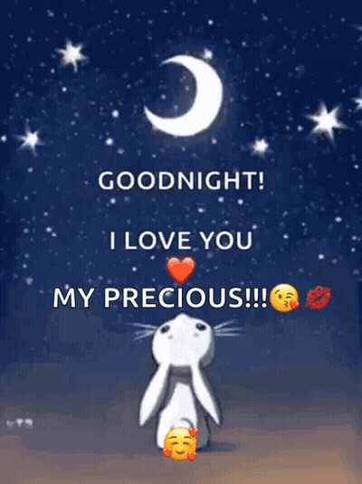A Rabbit Is Holding A Heart In Front Of A Crescent Moon And Says Goodnight I Love You My Precious !!! GIF