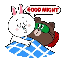 A Rabbit Is Hugging A Brown Bear Who Is Wearing A Sleep Mask And Says Good Night Sticker