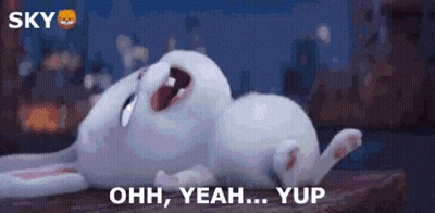 A Rabbit Is Laying Down With Its Mouth Open And The Words Ohh Yeah Yup Below It GIF