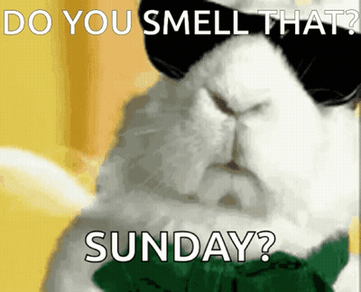 A Rabbit Wearing Sunglasses And A Green Bow Tie Is Asking If You Smell That Sunday GIF