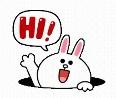 A Rabbit With A Speech Bubble That Says Hi Is Coming Out Of A Hole . GIF