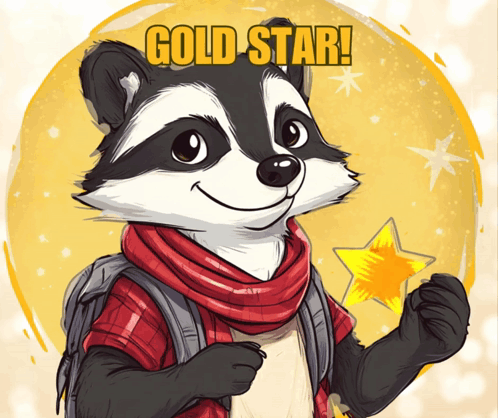 Raccoon With Backpack Holding Star And Gold Star Text GIF