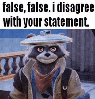 A Raccoon With A Trash Can On His Head And The Words " False False I Disagree With Your Statement " GIF