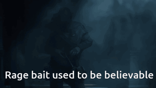 A Rage Bait Used To Be Believable Poster With A Soldier In The Background GIF