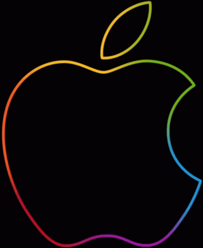 A Rainbow Apple With A Leaf On A Black Background GIF