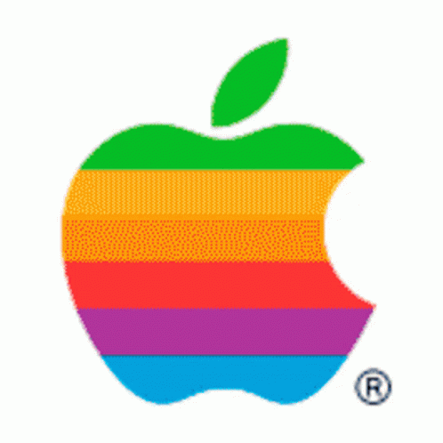 A Rainbow Colored Apple With A Green Leaf And A R On The Bottom GIF