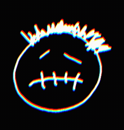 A Rainbow Colored Drawing Of A Face With Stitches In It GIF