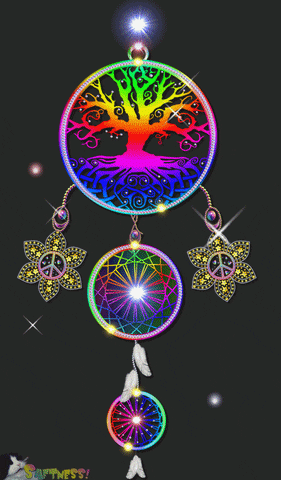 A Rainbow Colored Dream Catcher With A Tree Of Life Design GIF