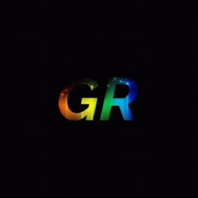 A Rainbow Colored Gr Logo With A Yellow Controller In The Background GIF