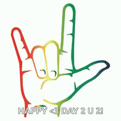 A Rainbow Colored Hand Is Making A Rock And Roll Sign . GIF