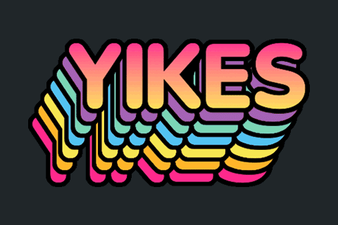 A Rainbow Colored Logo That Says " Yikes " GIF