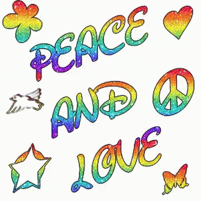 A Rainbow Colored Peace And Love Sign With A Dove And A Heart GIF