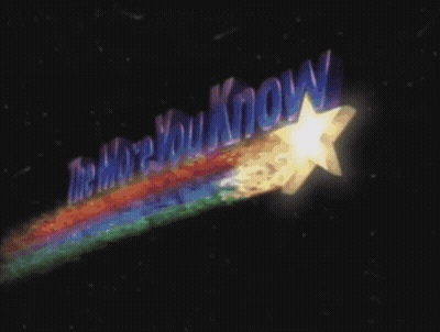 A Rainbow Colored Shooting Star With The Words " More You Know " On It GIF