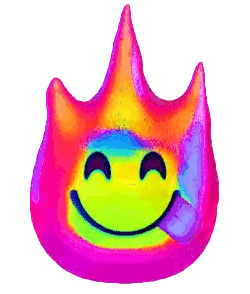 A Rainbow Colored Smiley Face With A Flame Behind It Sticker