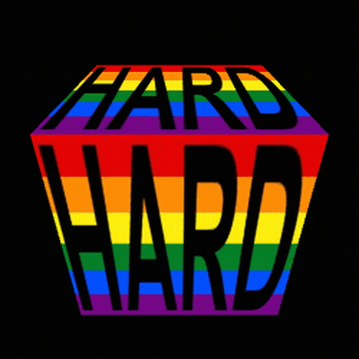 A Rainbow Colored Square With The Word Hard Written On It GIF