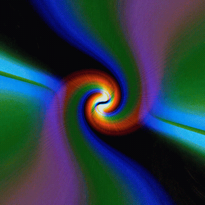 A Rainbow Colored Swirl With A Black Center On A Black Background GIF