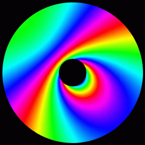 A Rainbow Colored Swirl With A Black Center GIF
