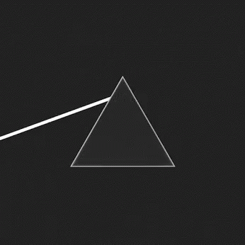 A Rainbow Colored Triangle With A White Line Coming Out Of It On A Black Background GIF