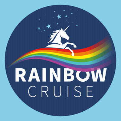 A Rainbow Cruise Logo With A Unicorn And A Rainbow GIF