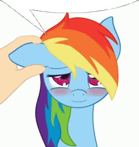 A Rainbow Dash Pony Is Being Petted By A Hand Sticker