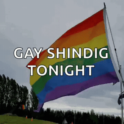 A Rainbow Flag Is Flying In The Wind With The Words Gay Shinig Tonight Above It GIF