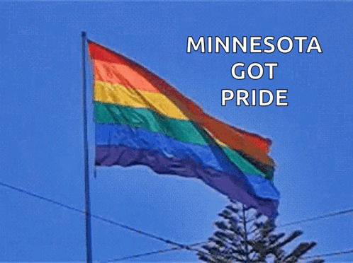 A Rainbow Flag Is Flying In The Wind With The Words Minnesota Got Pride Below It GIF