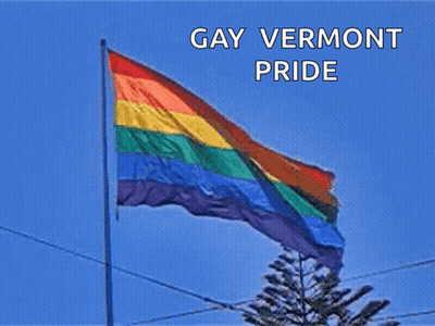 A Rainbow Flag Is Waving In The Wind With The Words Gay Vermont Pride Above It GIF